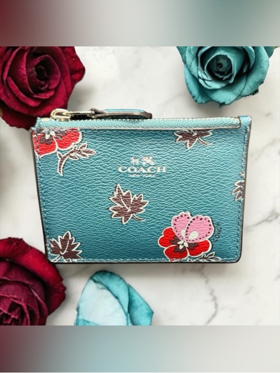 Coach Handbags - COACH Mini Skinny ID Case in Dark Teal Wildflower Print w/ Keychain/NWOT